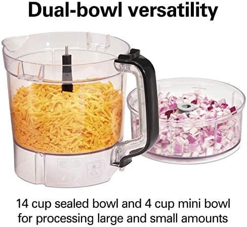 Hamilton Beach Stack & Snap Food Processor and Vegetable Chopper, BPA Free, Stainless Steel Blades, 14 Cup + 4-Cup Mini Bowls, 3-Speed 500 Watt Motor, Black (70585) - Image 3