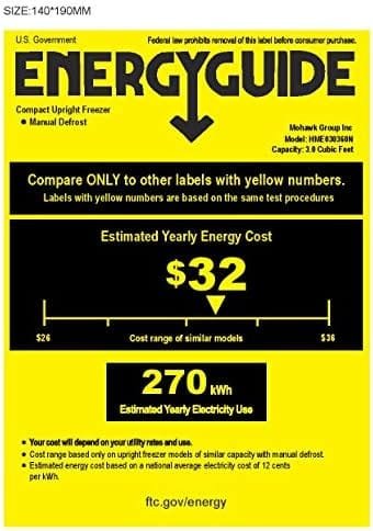 hOmelabs Upright Freezer - 3.0 Cubic Feet Compact Reversible Single Door Vertical Freezer with Adjustable Thermostat and Child Door Lock - Table Top Mini Freezing Machine for Office Dorm or Apartment - Image 9