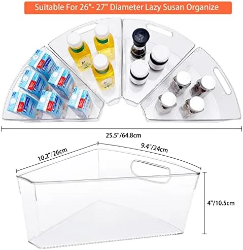 Lazy Susan Organizer 10.2"x 9.4"x4" for 26" Diameter Corner Lazy Susan Cabinet, Set of 8 Plastic Clear Lazy Susan Bins, 1/8 Wedge 4" Deep Kitchen Corner Storage Bin - Image 3