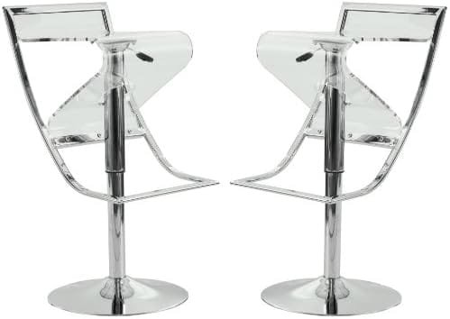 LeisureMod Napoli Modern Clear Acrylic Lucite Adjustable Bar / Counter Stool with Chrome Base Set of 2 - Image 2
