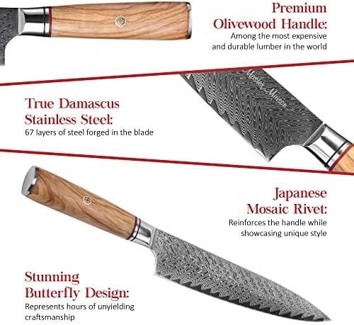 Master Maison Authentic 8" Chef Knife Damascus Steel With Full-Tang Wood Handle, Sheath, Sharpening Stone, Storage Box, & Drying Cloth | AUS-10 Japanese Ultra Sharp Stainless Steel Chef's Knife Set - Image 4
