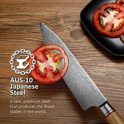 Master Maison Authentic 8" Chef Knife Damascus Steel With Full-Tang Wood Handle, Sheath, Sharpening Stone, Storage Box, & Drying Cloth | AUS-10 Japanese Ultra Sharp Stainless Steel Chef's Knife Set - Image 5