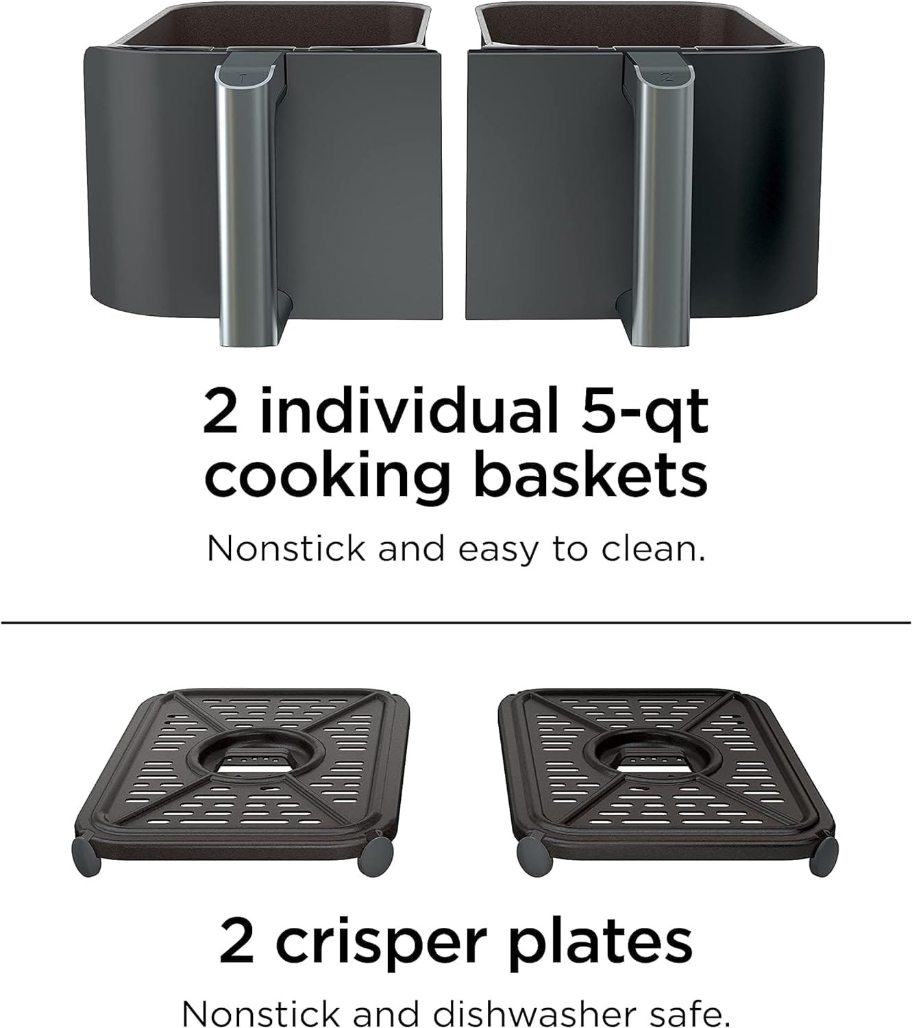 Ninja DZ401 Foodi 10 Quart 6-in-1 DualZone XL 2-Basket Air Fryer with 2 Independent Frying Baskets, Match Cook & Smart Finish to Roast, Broil, Dehydrate & More for Quick, Grey (Renewed) - Image 10