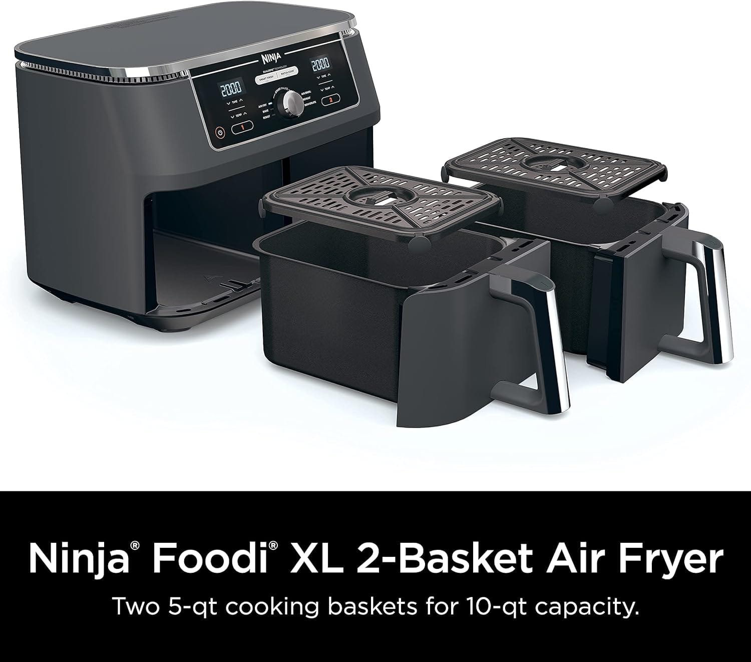 Ninja DZ401 Foodi 10 Quart 6-in-1 DualZone XL 2-Basket Air Fryer with 2 Independent Frying Baskets, Match Cook & Smart Finish to Roast, Broil, Dehydrate & More for Quick, Grey (Renewed) - Image 9