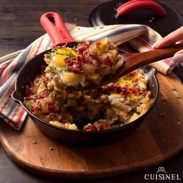 Cuisinel Cast Iron Skillet with Lid - 8"-inch Pre-Seasoned Covered Frying Pan Set + Silicone Handle and Lid Holders + Scraper/Cleaner - Indoor/Outdoor, Oven, Camping Fire, Grill Safe Kitchen Cookware - Image 8