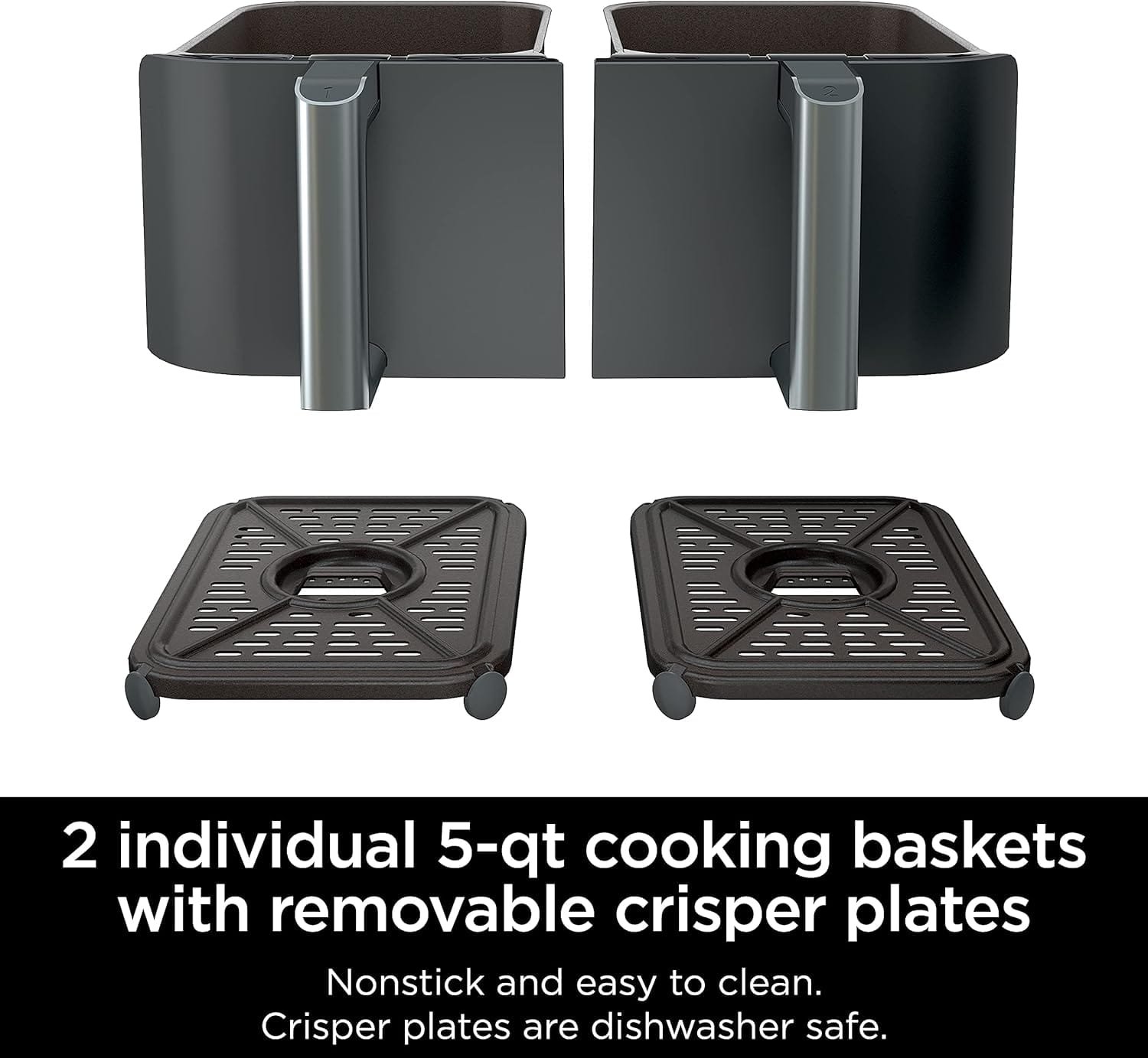 Ninja DZ401 Foodi 10 Quart 6-in-1 DualZone XL 2-Basket Air Fryer with 2 Independent Frying Baskets, Match Cook & Smart Finish to Roast, Broil, Dehydrate & More for Quick, Grey (Renewed) - Image 8