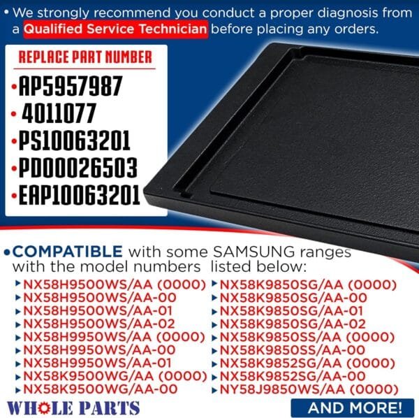 Whole Parts Range Griddle Plate Part # DG61-00859A - Replacement & Compatible With Some Samsung Ranges - Replaces AP5957987, 4011077 - Non-OEM Samsung Appliance Parts & Accessories - 2 Yr Warranty - Image 3