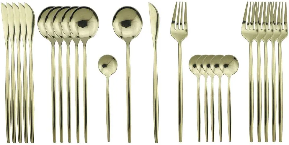 JASHII 24-Piece 304 Stainless Steel Flatware Cutlery Set for 6, Champagne Silverware Set, Mirror Finish, Ideal for Home Wedding Festival Party, Dishwasher Safe (Champagne gold) - Image 2