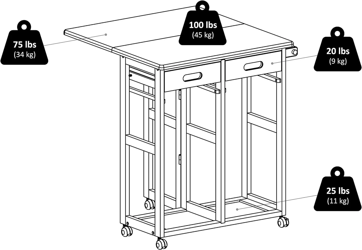 Winsome Suzanne 3-PC Set Space Saver Kitchen, Coffee Finish, 29.61x29.13x32.76 - Image 12