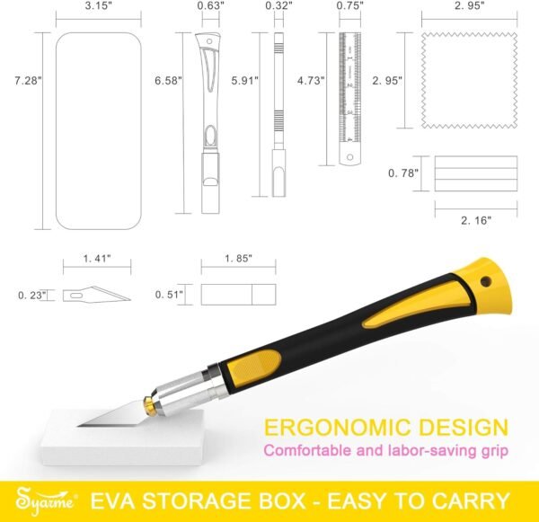 Precision Knife, Craft Hobby Utility Carving Knife Set for Art, Hobby, Scrapbook and Sculpture Etc.,Contains 2 Knives, 20 Blades, EVA Storage Box, Ruler, Whetstone, Cleaning Cloth - Image 6