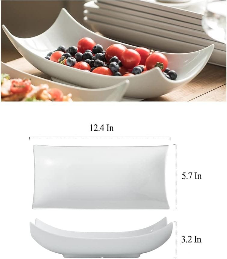 Gomakren Serving Platters Serving Bowls Set Porcelain Serving Dishes For Entertaining Special Curved Deep Large Christmas Dishes Serving Tray Plate Gifts Set of 3 Decorative Dish White 12 Inch - Image 6
