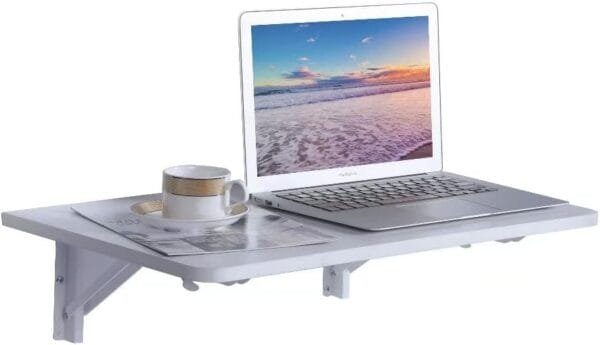 Wall Mounted Floating Folding Table, Drop Leaf Dining Table Small Wooden Desk for Office Home Kitchen(23.6" 15.6" (LW)), White - Image 2