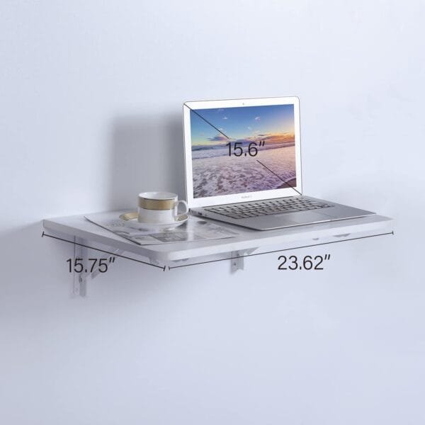 Wall Mounted Floating Folding Table, Drop Leaf Dining Table Small Wooden Desk for Office Home Kitchen(23.6" 15.6" (LW)), White - Image 6