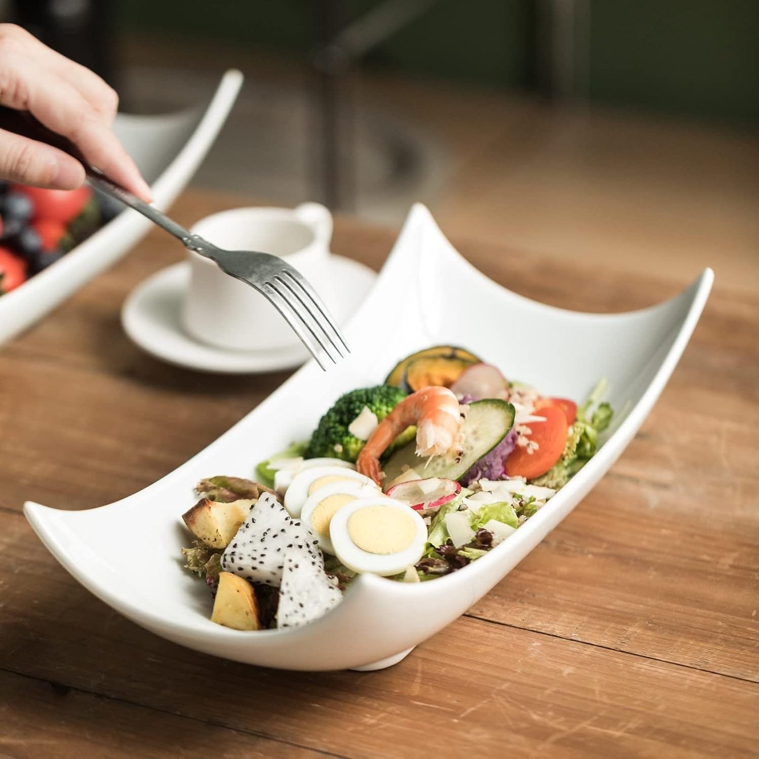 Gomakren Serving Platters Serving Bowls Set Porcelain Serving Dishes For Entertaining Special Curved Deep Large Christmas Dishes Serving Tray Plate Gifts Set of 3 Decorative Dish White 12 Inch - Image 9