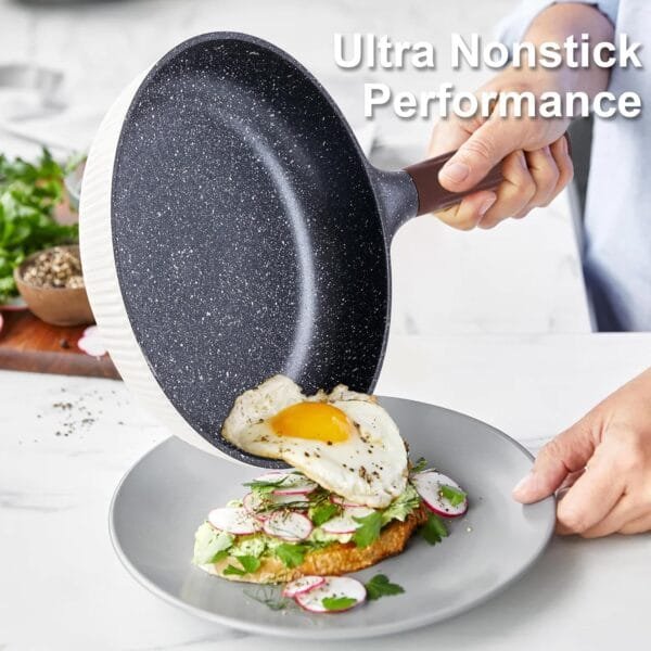 Pots And Pans Set Nonstick - YIIFEEO 16 PCS Kitchen Cookware Sets w/Non Stick Frying Pans, Stock Pot, Sauce Pan, Cooking Utensils, Induction Cookware Healthy Granite Pan Sets for Cooking Pot Set Gift - Image 5