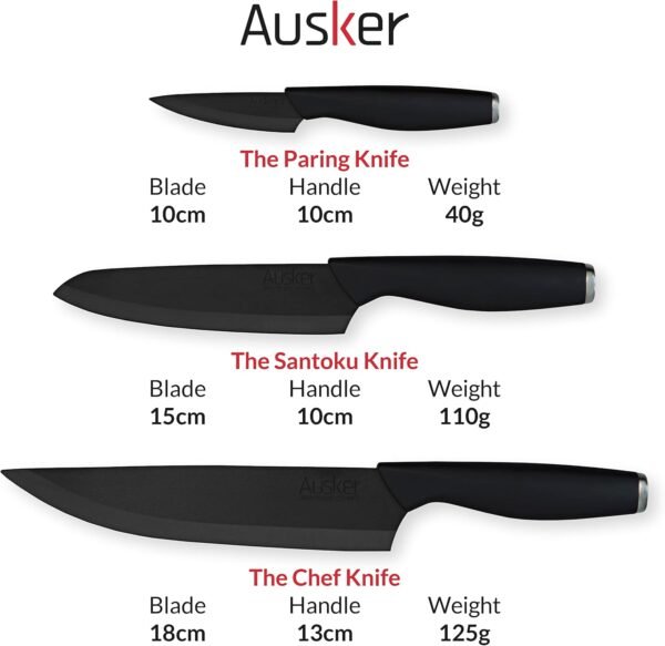 Ceramic Knife Set, Chef, Santoku and Paring Kitchen Knives with Super Sharp Blades (Black) (Set of 3) - Image 6