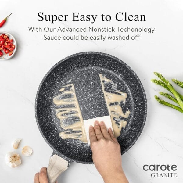 CAROTE 21pcs Pots and Pans Set Nonstick, Cookware Set Black Granite Induction Kitchen Cooking Set w/Frying Pans & Saucepans(PFOS, PFOA Free) - Image 2