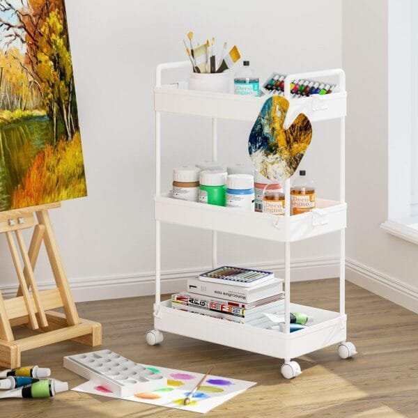 Ronlap 3 Tier Classic Storage Rolling Cart Slim Storage Cart with Wheels Slide Out Storage Rolling Cart Organizer Plastic for Bathroom Laundry, White - Image 7
