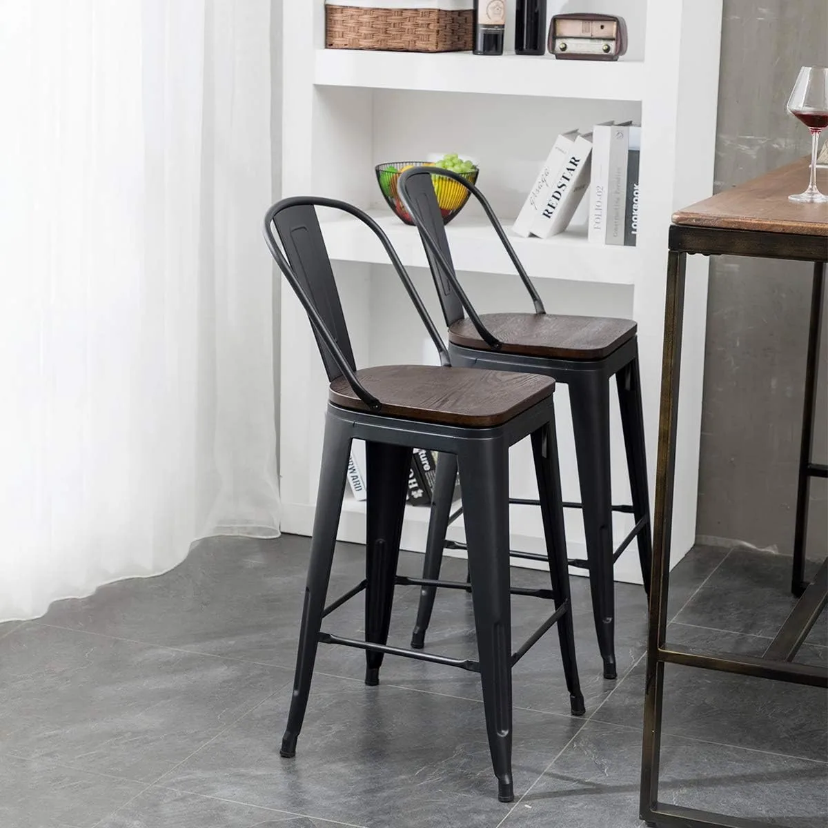 Aklaus Metal Bar Stools Set of 4,24 inch Barstools Counter Height Bar Stools with Backs Farmhouse Bar Stools with Larger seat High Back Kitchen Dining Chairs Modern Bar Chairs Matte Black Stool - Image 10