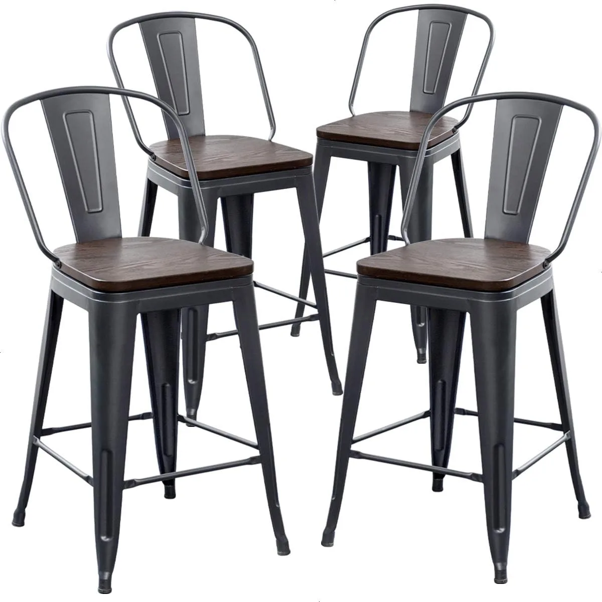 Aklaus Metal Bar Stools Set of 4,24 inch Barstools Counter Height Bar Stools with Backs Farmhouse Bar Stools with Larger seat High Back Kitchen Dining Chairs Modern Bar Chairs Matte Black Stool - Image 7