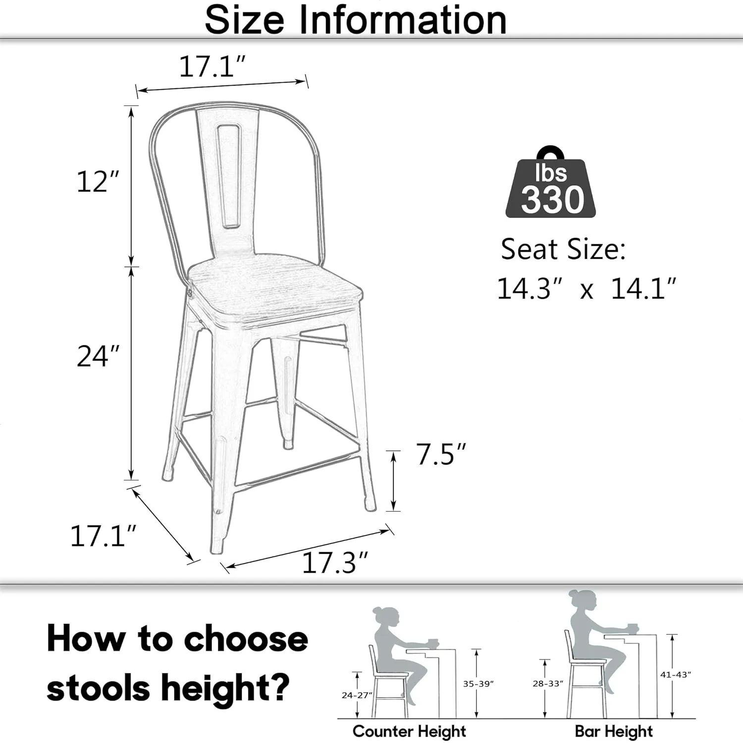 Aklaus Metal Bar Stools Set of 4,24 inch Barstools Counter Height Bar Stools with Backs Farmhouse Bar Stools with Larger seat High Back Kitchen Dining Chairs Modern Bar Chairs Matte Black Stool - Image 3