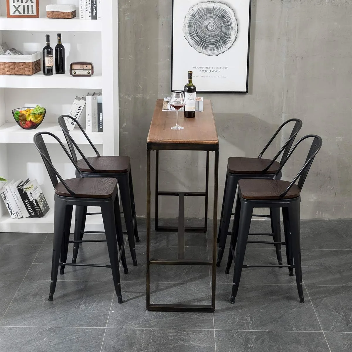 Aklaus Metal Bar Stools Set of 4,24 inch Barstools Counter Height Bar Stools with Backs Farmhouse Bar Stools with Larger seat High Back Kitchen Dining Chairs Modern Bar Chairs Matte Black Stool - Image 5