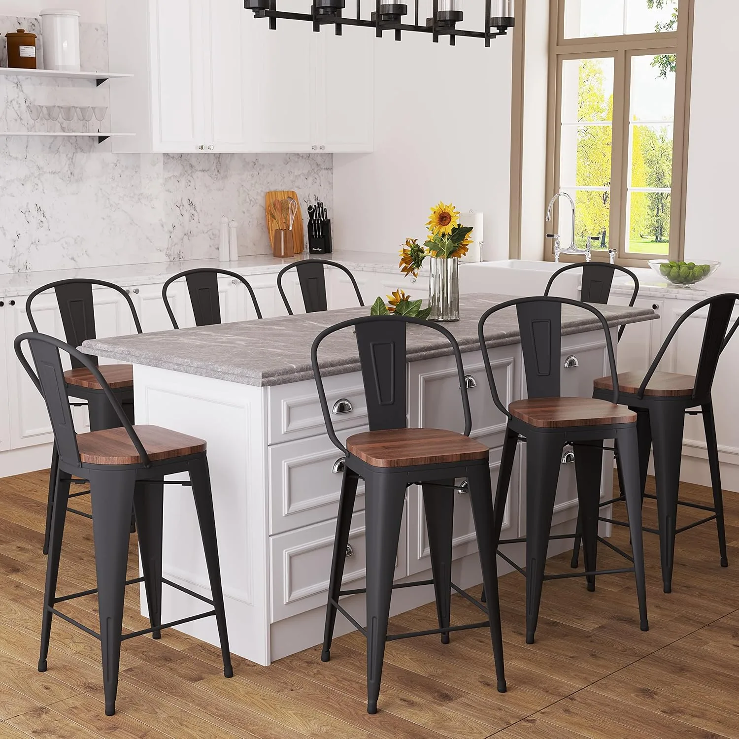 Aklaus Metal Bar Stools Set of 4,24 inch Barstools Counter Height Bar Stools with Backs Farmhouse Bar Stools with Larger seat High Back Kitchen Dining Chairs Modern Bar Chairs Matte Black Stool - Image 6