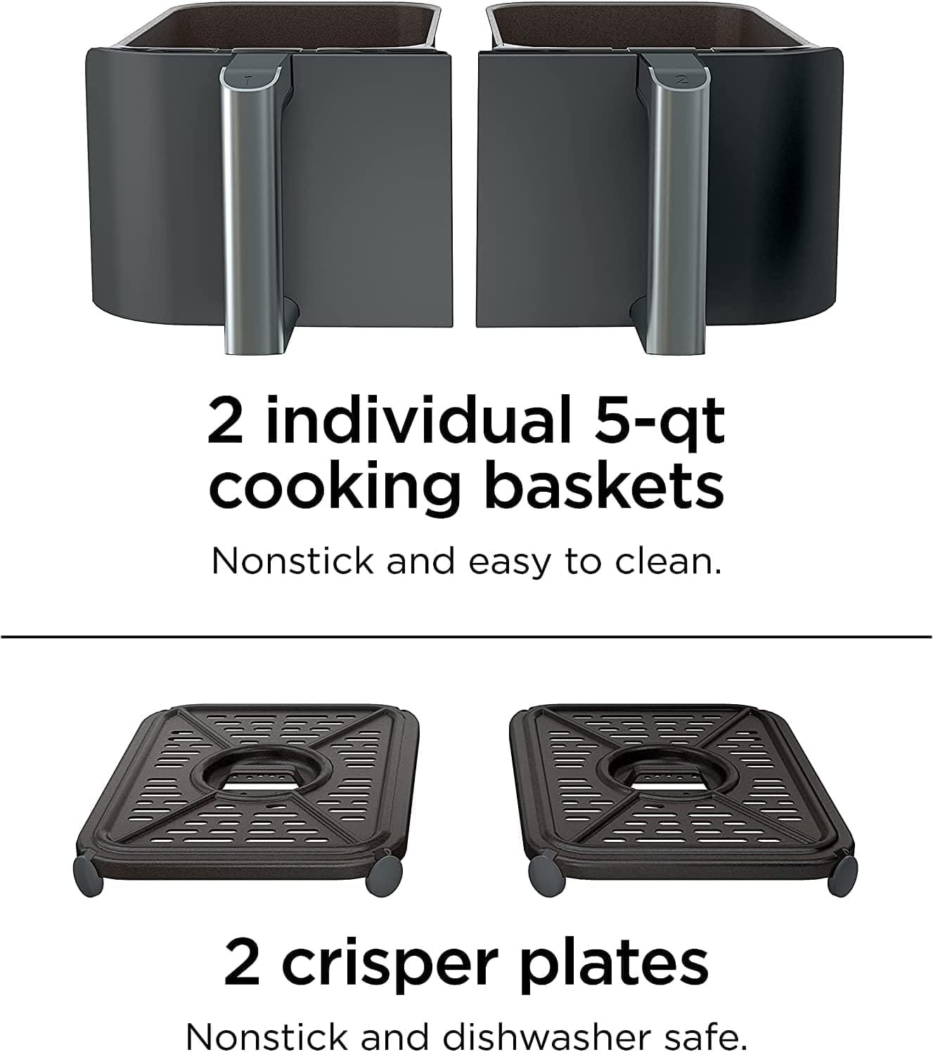 Ninja DZ401 Foodi 6-in-1 10-qt. 2-Basket Air Fryer with DualZone Technology, Grey (Renewed) AD350CO - Image 10