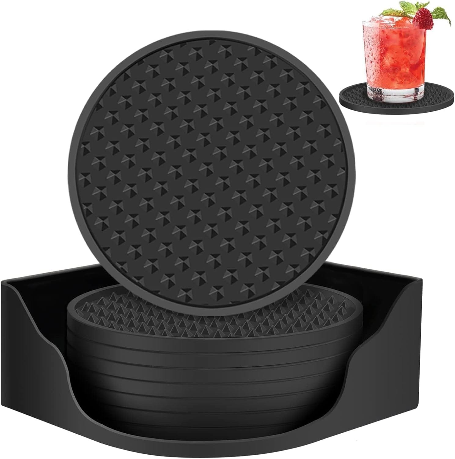 Silicone Black Coasters Set of 8 - Cup Coasters for Coffee Table - Tabletop Protection and Home Decor - Image 2