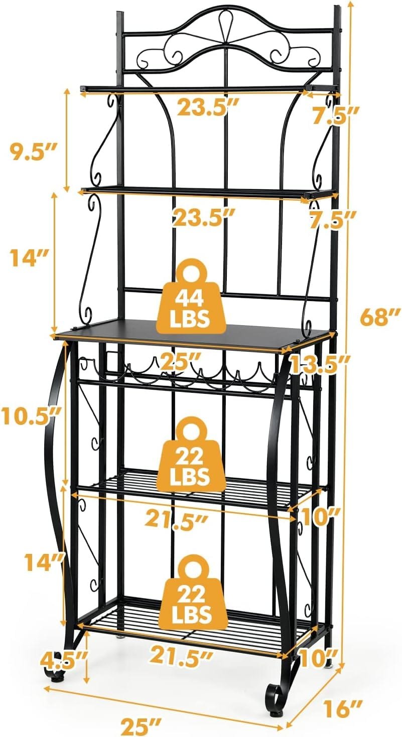 Giantex Bakers Rack with Storage - 6 Tier Kitchen Microwave Stand with 5 Wine Bottles Rack, Standing Metal Organizer Shelf for Dining Room - Image 7
