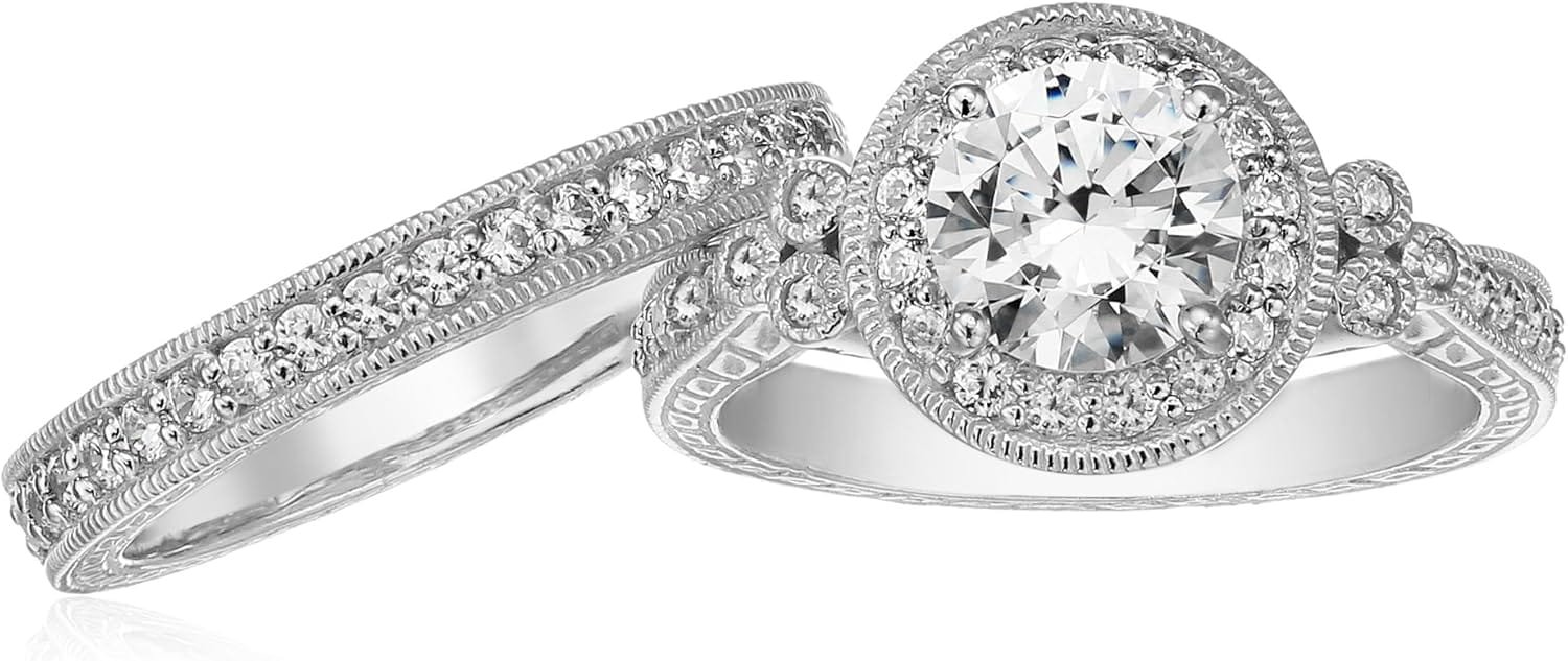 Amazon Essentials Plated Sterling Silver Antique Rings set made with Infinite Elements Cubic Zirconia (previously Amazon Collection) - Image 4