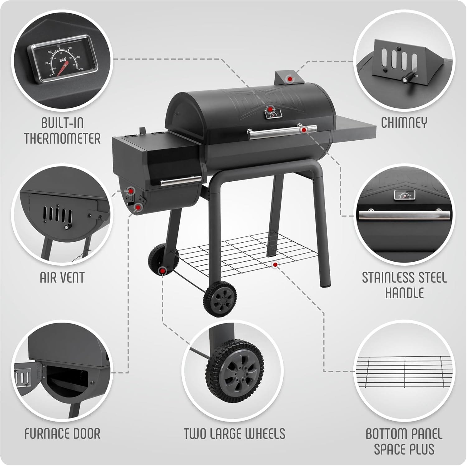 BBQ Charcoal Grill with Offset Smoker Grill and Side Table, 30-In Heavy-Duty Outdoor BBQ Grill with 832 Sq. In. Cooking Space for Outdoor Barbecue in Backyard, Patio and Parties, Black - Image 7