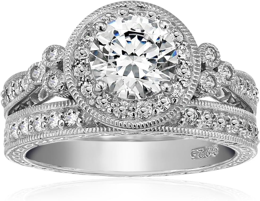 Amazon Essentials Plated Sterling Silver Antique Rings set made with Infinite Elements Cubic Zirconia (previously Amazon Collection) - Image 2