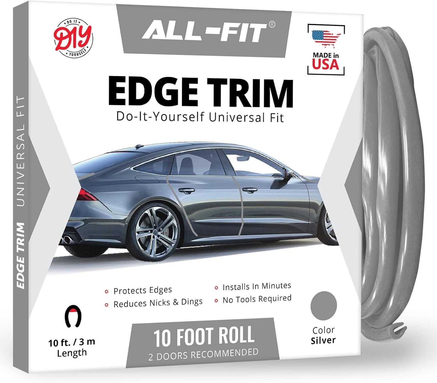 All-Fit Automotive Car Door Edge Protector – Universal DIY Edge Trim to Prevent Scratches & Dings – Flexible Adhesive Molding Trim for Cars, Trucks & SUVs (10 Ft - Silver) - Image 2