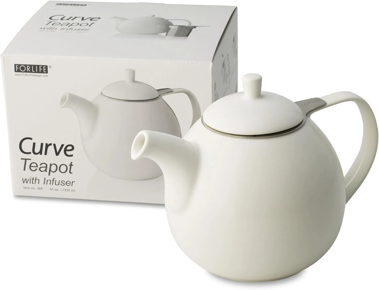 FORLIFE Curve Teapot with Infuser, 45-Ounce, White - Image 5