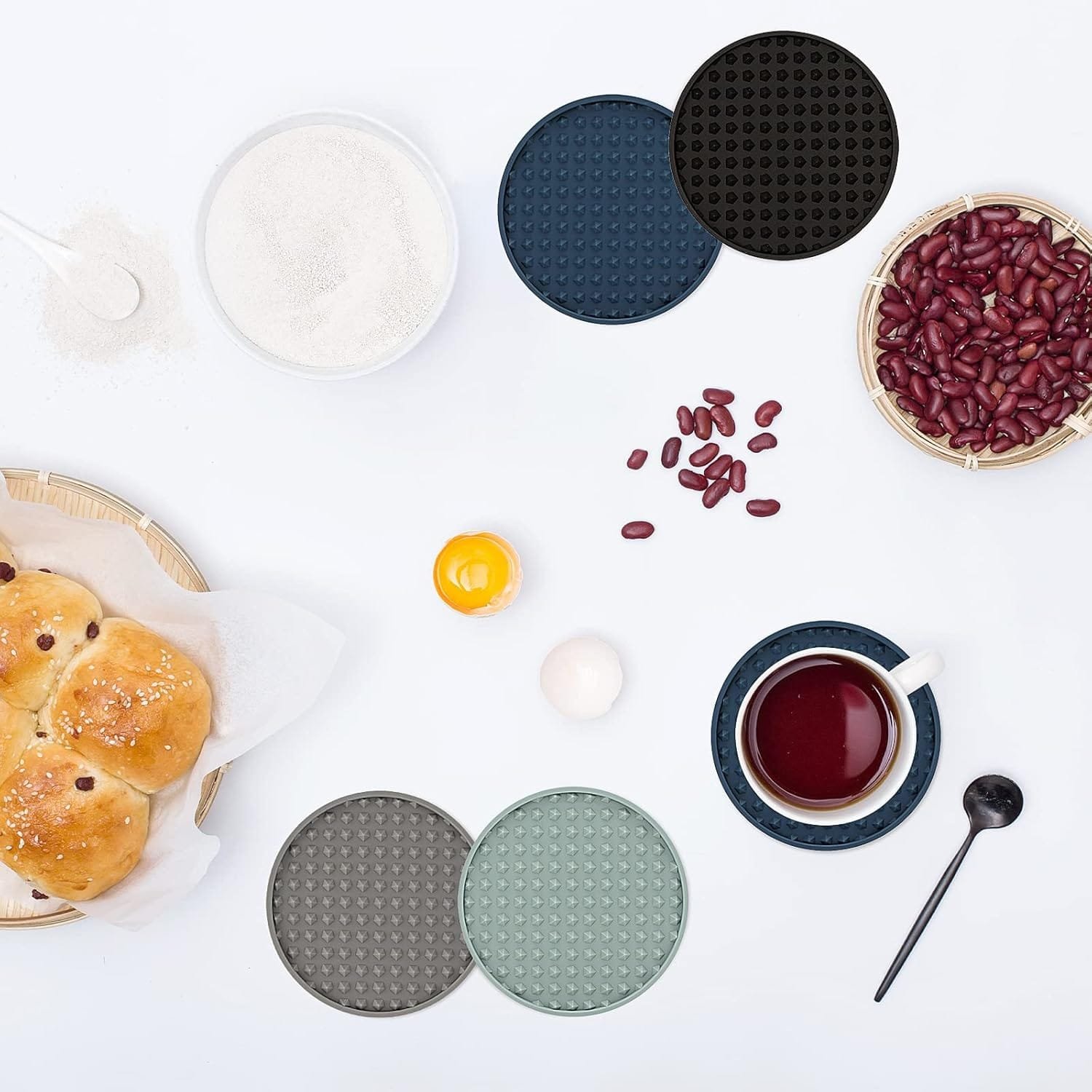 Silicone Black Coasters Set of 8 - Cup Coasters for Coffee Table - Tabletop Protection and Home Decor - Image 7