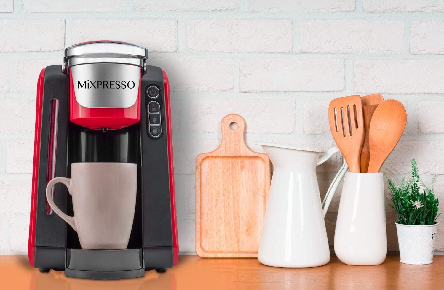 Mixpresso Single Cup Coffee Maker Compatible With 1.0 & 2.0 Single Cup Pods, Removable 45oz Water Tank, Quick Brewing with Auto Shut-Off, One Touch Function (Red/Black) - Image 8