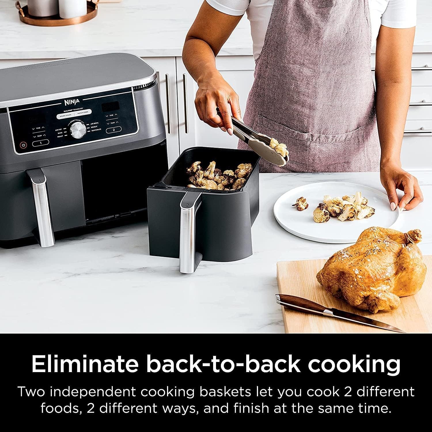 Ninja DZ401 Foodi 6-in-1 10-qt. 2-Basket Air Fryer with DualZone Technology, Grey (Renewed) AD350CO - Image 7