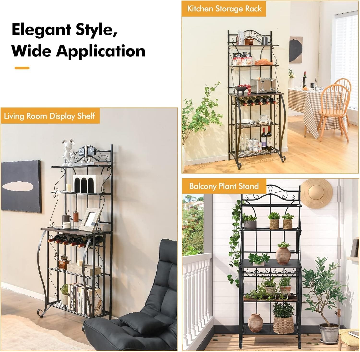 Giantex Bakers Rack with Storage - 6 Tier Kitchen Microwave Stand with 5 Wine Bottles Rack, Standing Metal Organizer Shelf for Dining Room - Image 9