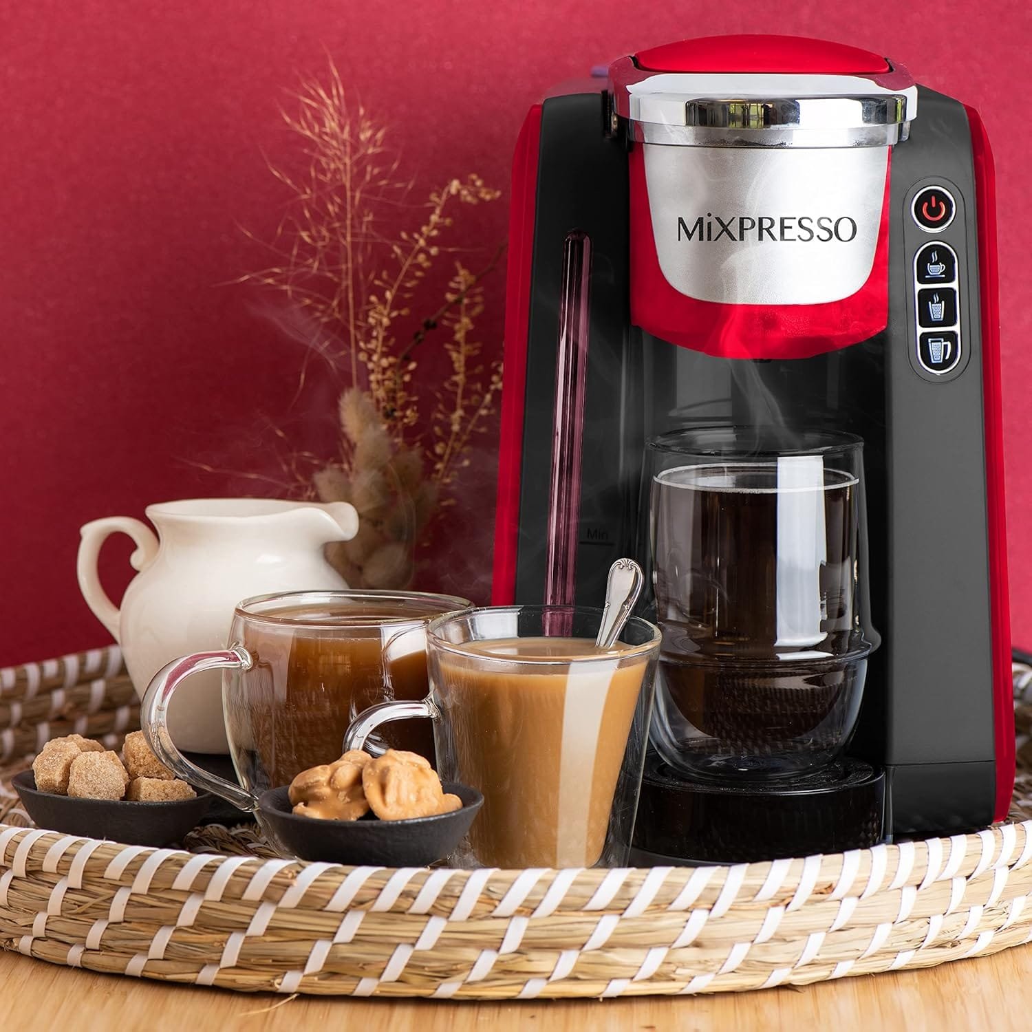 Mixpresso Single Cup Coffee Maker Compatible With 1.0 & 2.0 Single Cup Pods, Removable 45oz Water Tank, Quick Brewing with Auto Shut-Off, One Touch Function (Red/Black) - Image 6