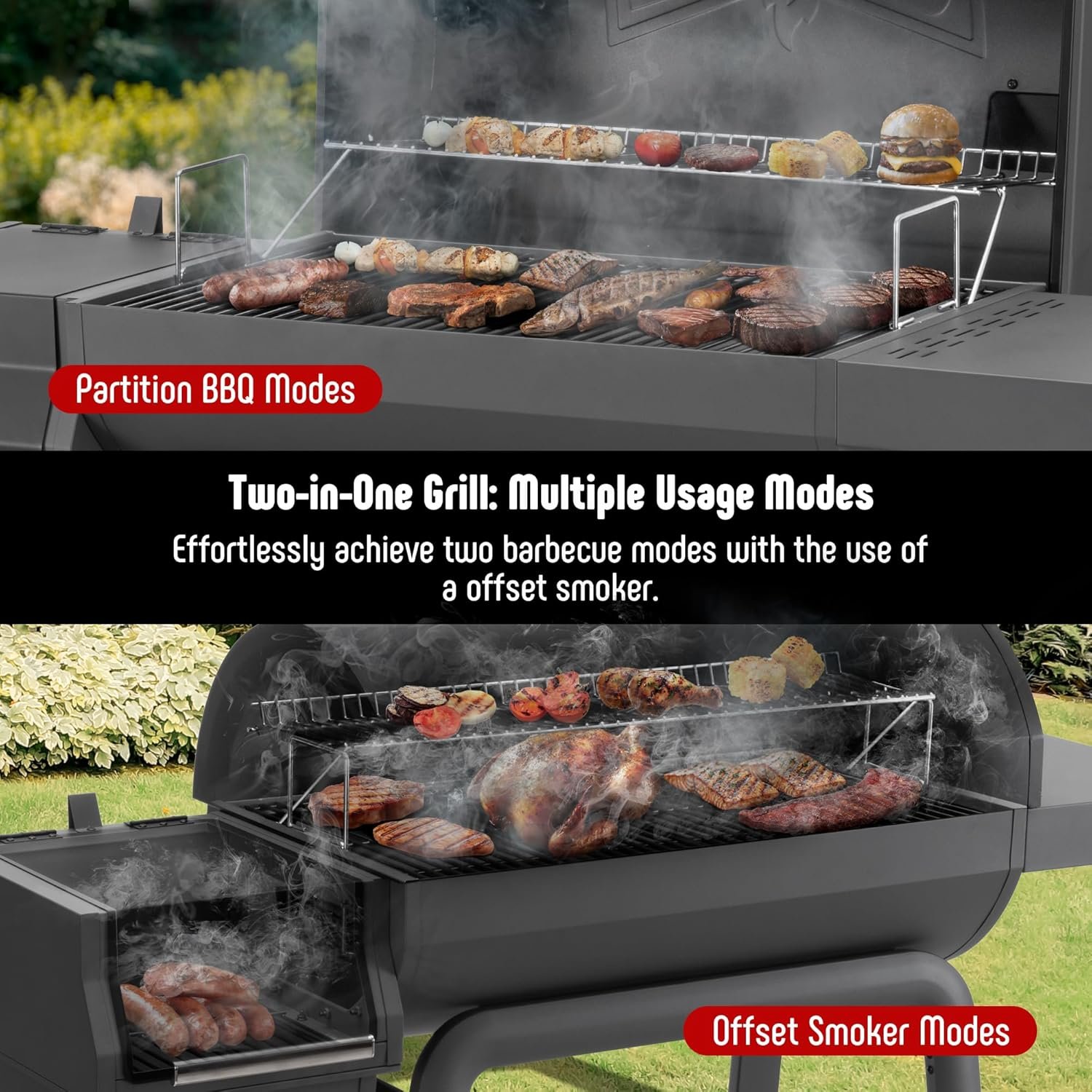 BBQ Charcoal Grill with Offset Smoker Grill and Side Table, 30-In Heavy-Duty Outdoor BBQ Grill with 832 Sq. In. Cooking Space for Outdoor Barbecue in Backyard, Patio and Parties, Black - Image 8